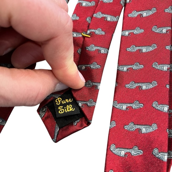 Josh Bach Red Men’s Tie Gray Cars Pure Silk - Picture 7 of 7